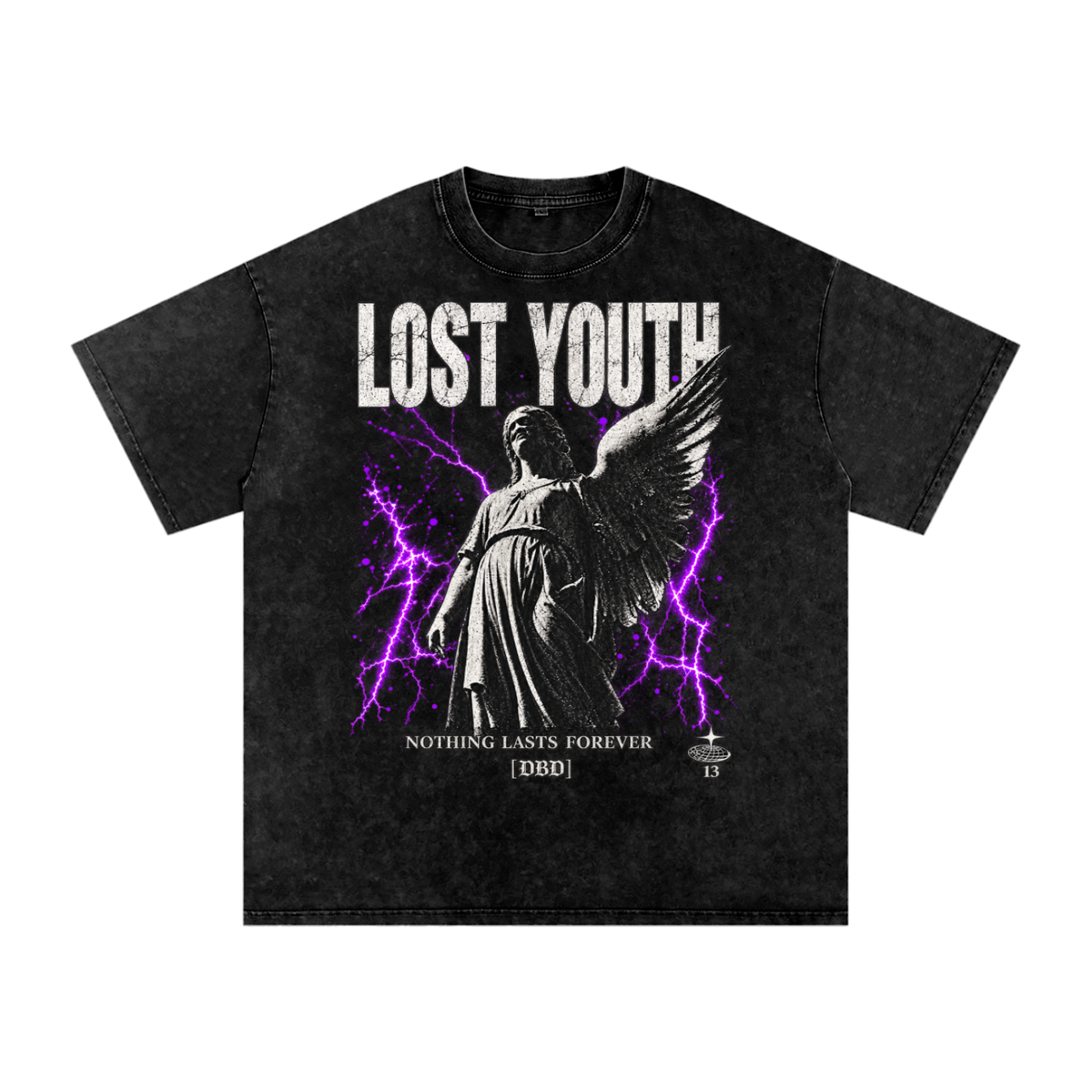 Lost youth graphic tee shirt.